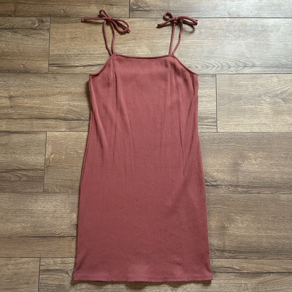 Wild Fable Pink Mauve Ribbed Sleeveless Dress with Tie Straps